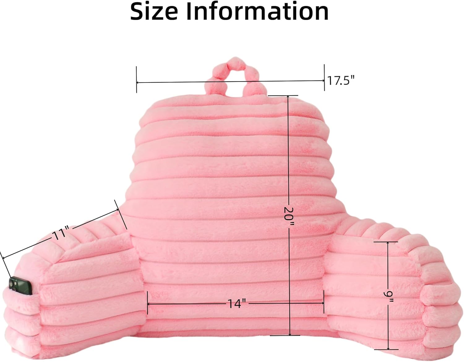 Yaoshuho Large Reading Pillow for Adults, Back Support Pillow for Sitting Up in Bed with Arms, Couch for Lounging Bedrest, Pink