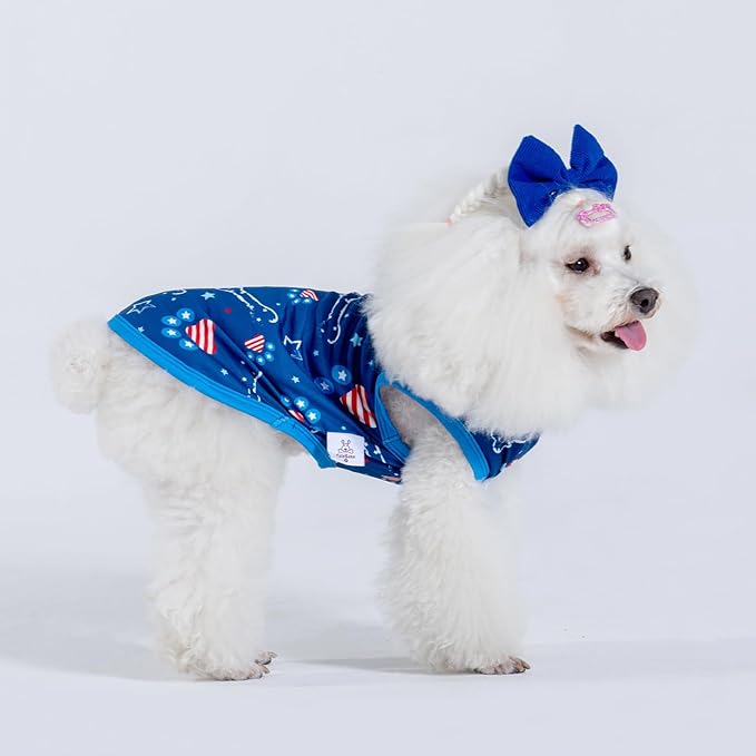 CuteBone 4th of July Dog Shirts 2-Pack Soft Pet Clothes Breathable Summer Vest for Small Puppy and Stretchy Cat Apparel 2BX17S