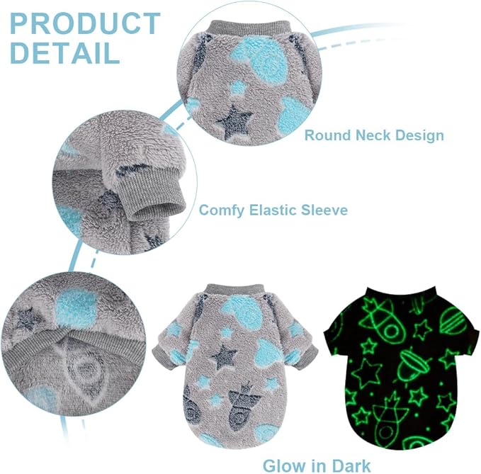 Dog Sweater Glow in The Dark Girl Pink Small Fleece Clothes Winter Soft Thickening Warm Puppy for Dogs Boy Teacup Yorkie Chihuahua (S,Grey)