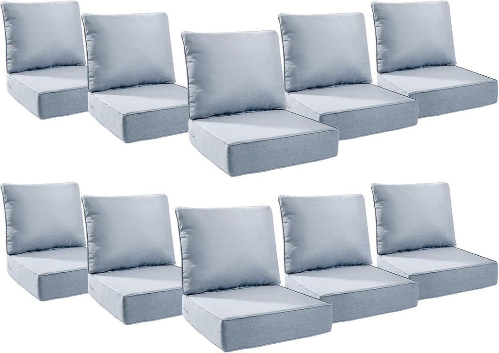 6" Thick Outdoor Cushions 24x24x6, 10-Set Deep Seat Patio Cushions with Removable Cover, Waterproof & Fade Resistant Replacement for Wicker Chair, Loveseat, Sofa - Baby Blue