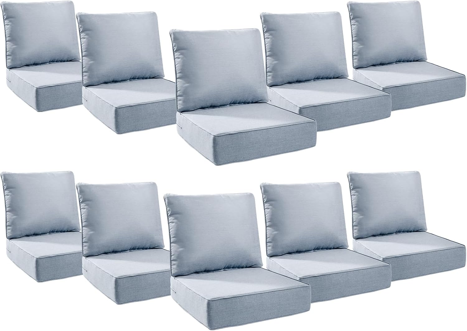 6" Thick Outdoor Cushions 24x24x6, 10-Set Deep Seat Patio Cushions with Removable Cover, Waterproof & Fade Resistant Replacement for Wicker Chair, Loveseat, Sofa - Baby Blue