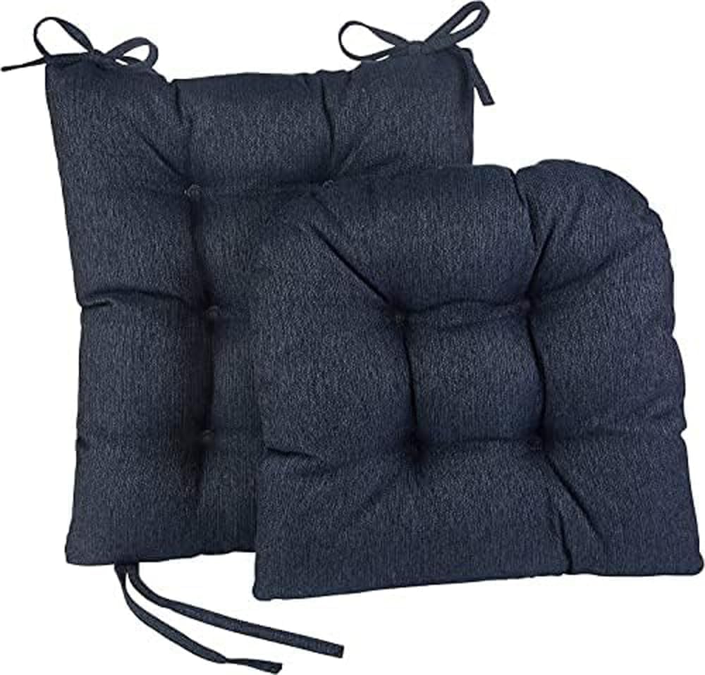 Klear Vu Omega Non-Slip Rocking Chair Cushion Set, Assembled in USA, Thick Padding & Tufted Design, Includes Seat Pad & Back Pillow with Ties, 17x17 Inches, 2-Piece Set, Solid Indigo