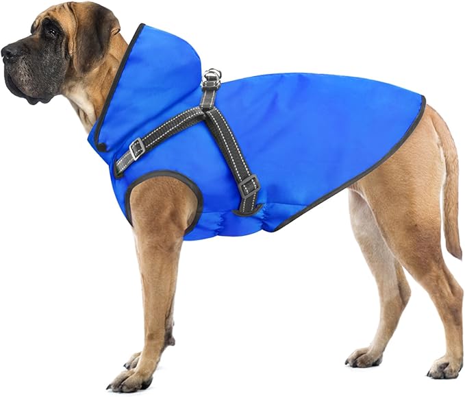 Mosucoirl Dog Raincoat Waterproof Dog Hoodie Reflective Doggie Raincoat Hooded Adjustable Rain Jacket for Small Medium Large Dogs Puppies Doggie Black Red Yellow Green (Blue, XL)