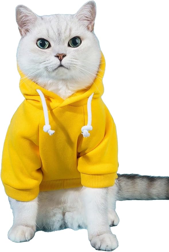QWINEE Basic Dog Hoodie Sweatshirt Puppy Sweater Warm Cat Costumes Pet Clothes for Chihuahua Puppy Kitten Small Medium Dogs Yellow Medium
