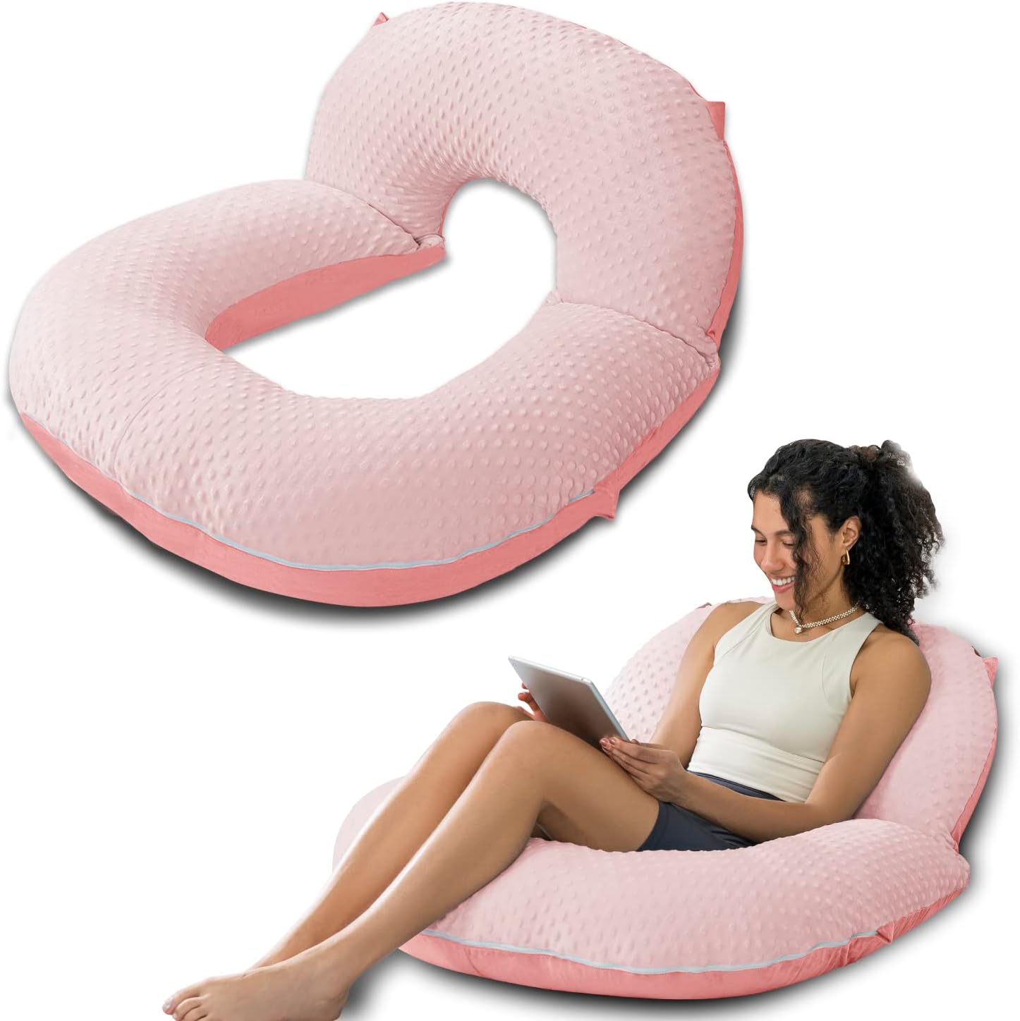 INSEN Reading Pillow, Back Pillow for Sitting in Bed and Couch, Gaming Pillow for Adults, Sit Up Support for Bed, Pink Bubble Velvet
