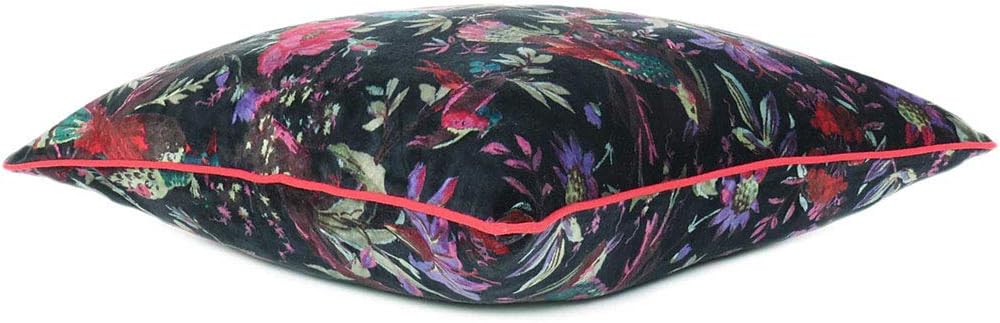 Eyes of India Boho Velvet Bird Print Throw Pillow Cover, Colorful Decorative Floral Accent Bohemian Cushion Case for Sofa Couch Bedroom Living Room, 20x20 inch (50x50 cm), Black