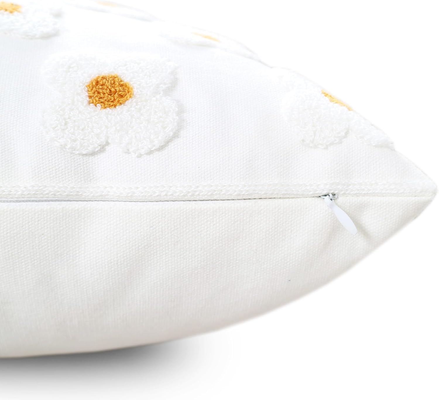 DECOBIRD Embroidery Throw Pillow Cover 20x20 Beige Floral Design Home Decor Loop Embroidered Pillow Case Thick Cotton Canvas Square Cushion Cover for Couch 50x50cm, 4 Petal Flowers 1 Piece