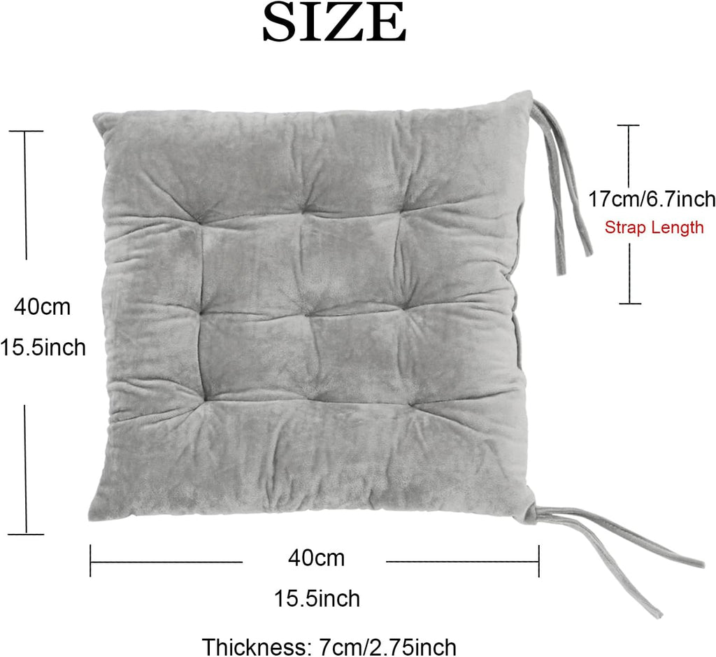 2 Pack Square Seat Cushion Chair Pads for Kitchen Dining Chairs, Soft Comfort Velvet Chair Mat Pillow Cushions with Ties for Office Desk Living Room Tatami 15.5", Gray