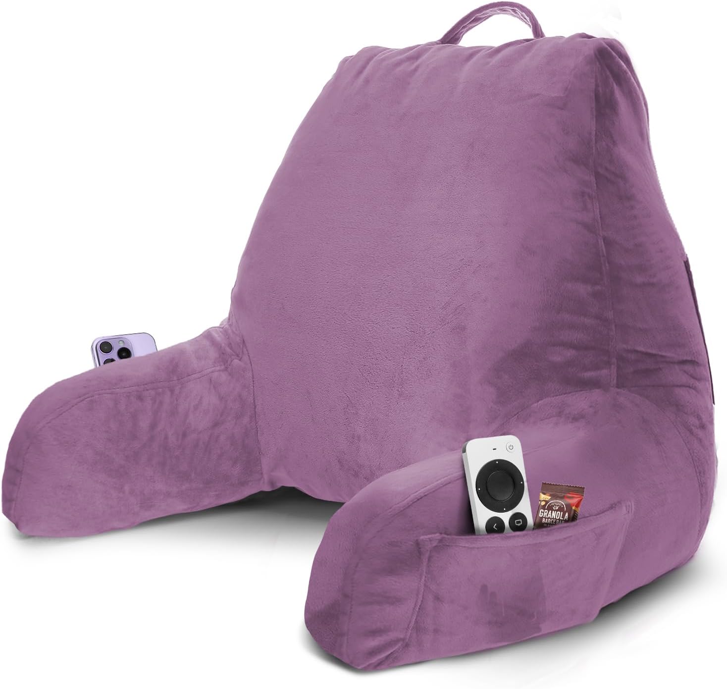 Nestl Reading Pillow with Shredded Memory Foam, Designed for Sitting Up in Bed and Couch, Back and Arms Adjustable Support for Adult & Teens Backrest Pillows for Reading Washable Cover, Lavender Dream