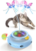 Automatic Interactive Cat Toys for Indoor Cats & Bored Adults - Kitten Toys with Fluttering Butterfly, Ambush Feather & Track Balls - Exercise & Stimulation for Playful Cats (Sky Blue)
