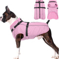 Lelepet Dog Coat for Large Dogs Waterproof Dog Jacket with Harness Built in Windproof Reflective Fleece Jacket with Zip Warm Winter Coats for Dogs Cozy Thermal Pet Snowsuit, Border Collie, Pink, XL