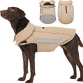 Dog Coat for Large Dogs Winter Waterproof Dog Jacket with Harness Reflective Turtleneck Hook & Loop Snowsuit Warm Fleece Snow Jackets Thermal Cold Weather Coats, Khaki 3XL