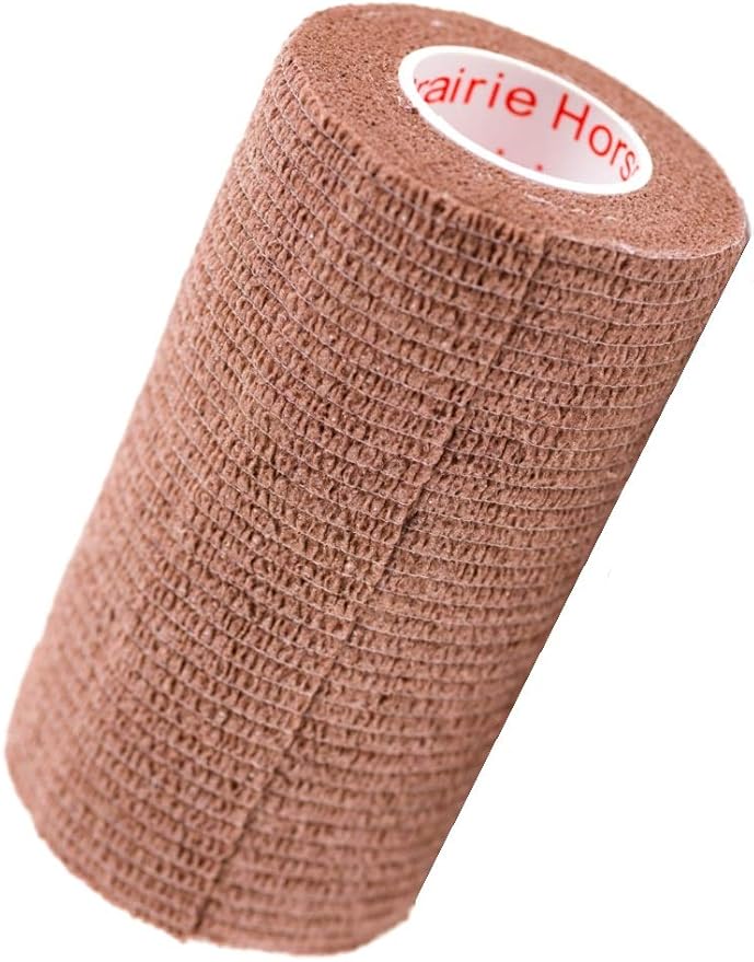 4 Inch Vet Wrap Tape Bulk (Brown) (Pack of 24) Self Adhesive Adherent Adhering Flex Bandage Grip Roll for Dog Cat Pet Horse