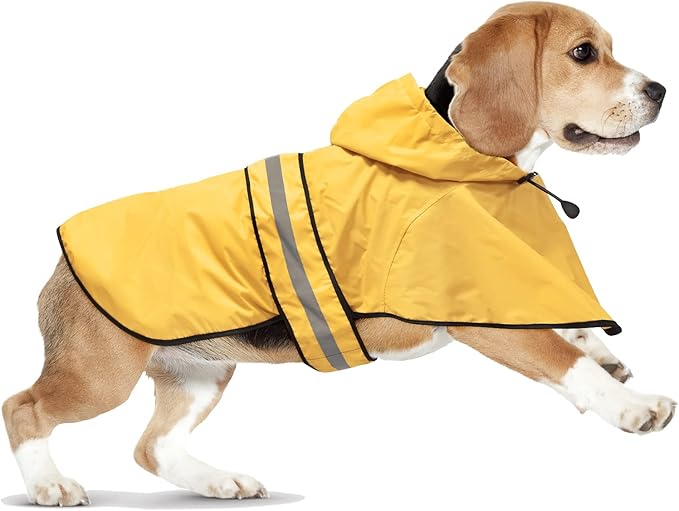 Reflective Waterproof Dog Raincoat - Lightweight Dog Rain Jacket with Hooded, Adjustable Pet Rain Coat Poncho Slicker for Dog Walking (Large, Yellow)