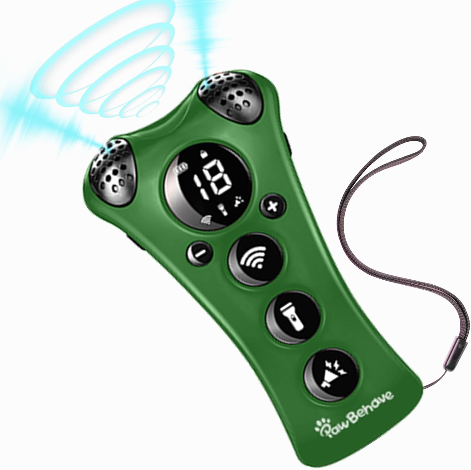 Adjustable Ultrasonic Dog Trainer – World's 1st Variable Frequency Pet Behavior Corrector with 10 Level Ultra Sound, 18 Dog Whistles, Anti-Bark Strobe Light, Humane Deterrent (Dark Green)
