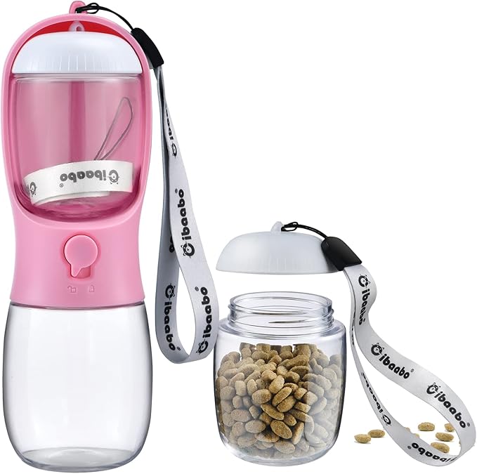 Dog Water Bottle with Food Container, Travel Puppy Water Bowl, Portable Pet Dispenser, Girl Dog Accessories Stuff Items Essentials Necessities for Yorkie Chihuahua Cat Walking and Hiking
