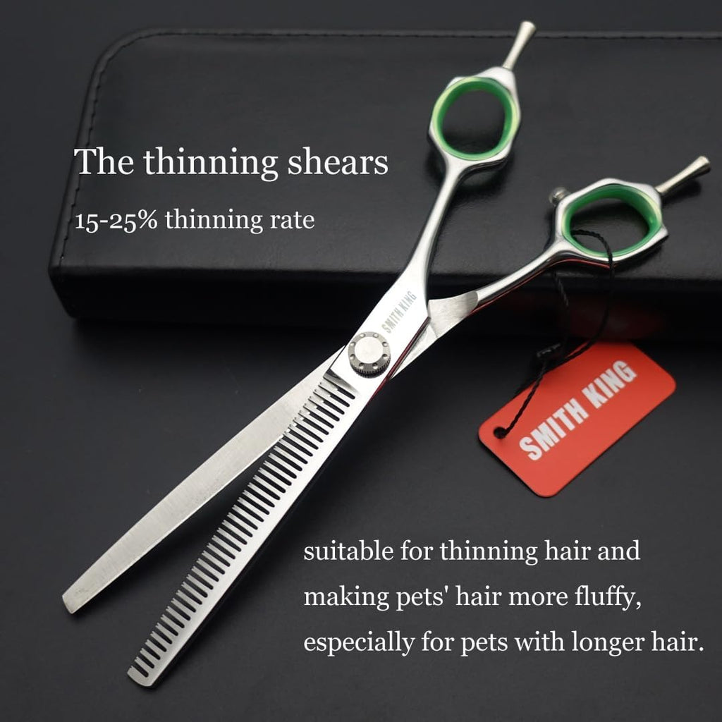 7 inches Safe Dog Grooming Scissors Set with Round Tip,Straight & Thinning & Curved Shears Set with comb for Dog & Cat Grooming &human hair cutting (Green 4 in 1 with comb)