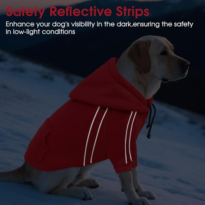 ASENKU Cozy Dog Hoodie，Soft Sweater with Adjustable Hood, Back Pocket and Leash Access Hole，Warm Reflective Sweatshirt for Cold Weather（Red，3XL