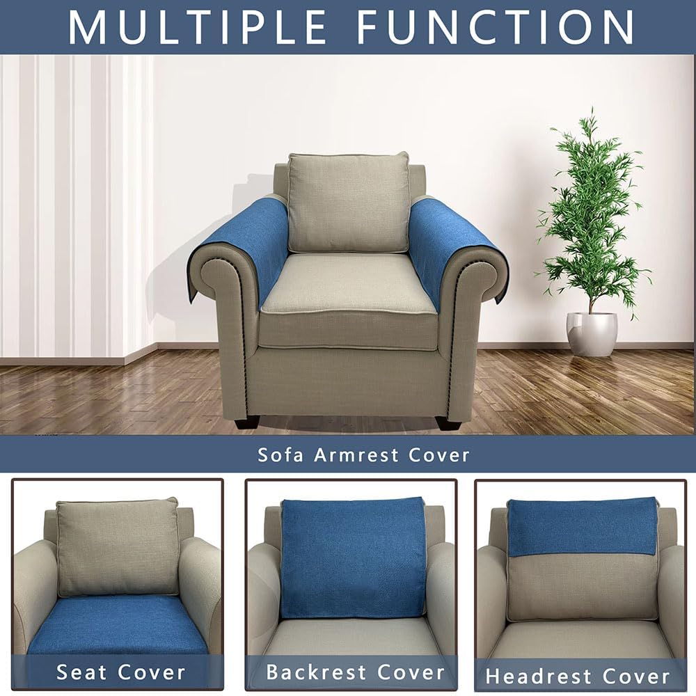 Couch Arm Covers, Anti-Slip Sofa Armrest Cover for Recliner, 2pc Washable Sofa Arm Covers, Dogs Cats Pet Scratch Proof Couch Arm Protectors, Blue, 20x24inch