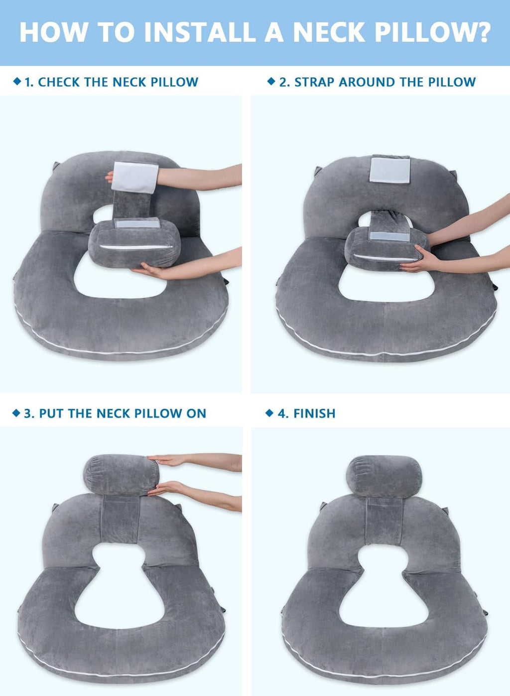 INSEN Reading Pillow, Back Pillow for Sitting in Bed and Couch, Gaming Pillow for Adults, Sit Up Support for Bed (Grey, Upgraded)