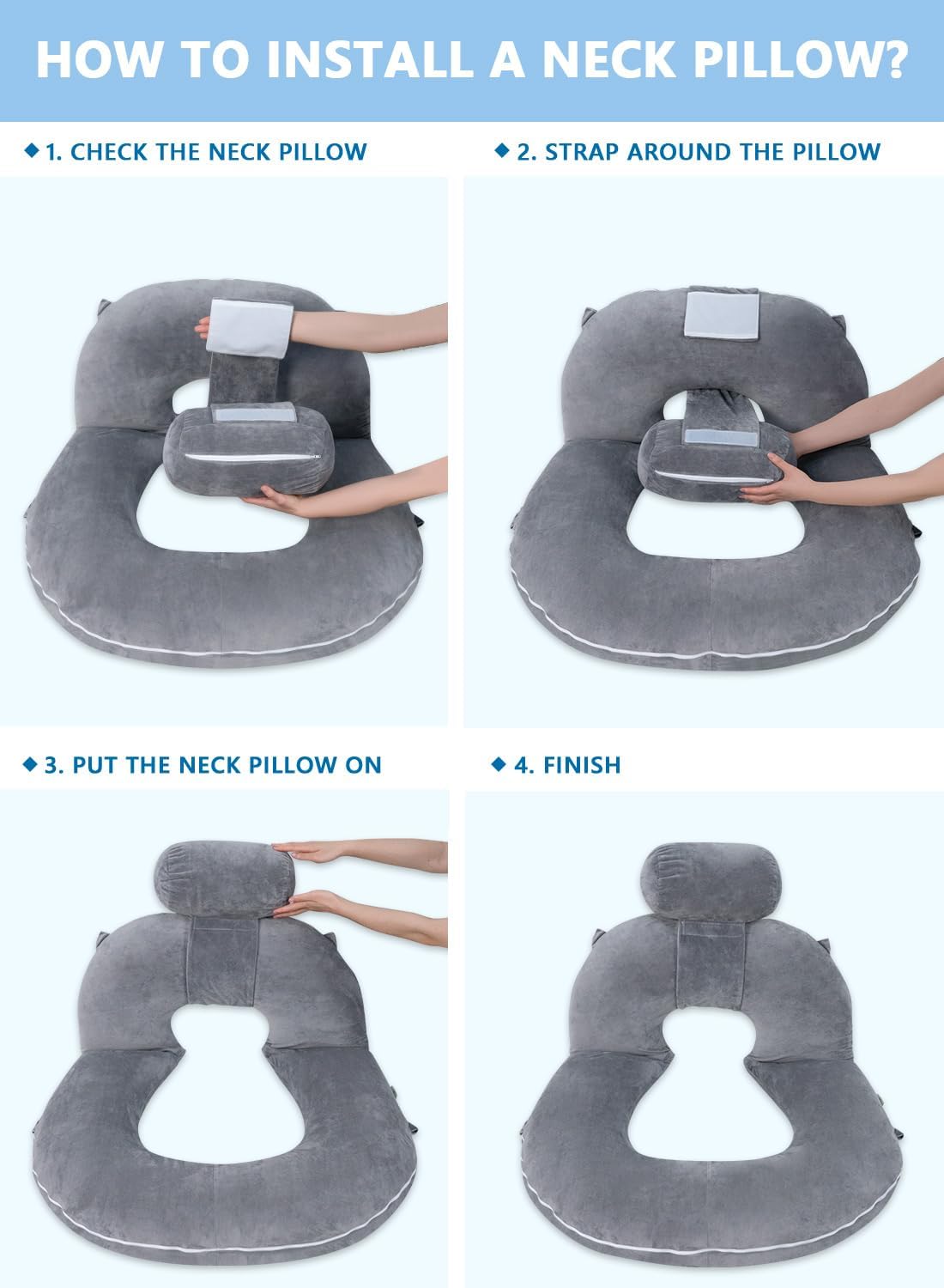 INSEN Reading Pillow, Back Pillow for Sitting in Bed and Couch, Gaming Pillow for Adults, Sit Up Support for Bed (Grey, Upgraded)