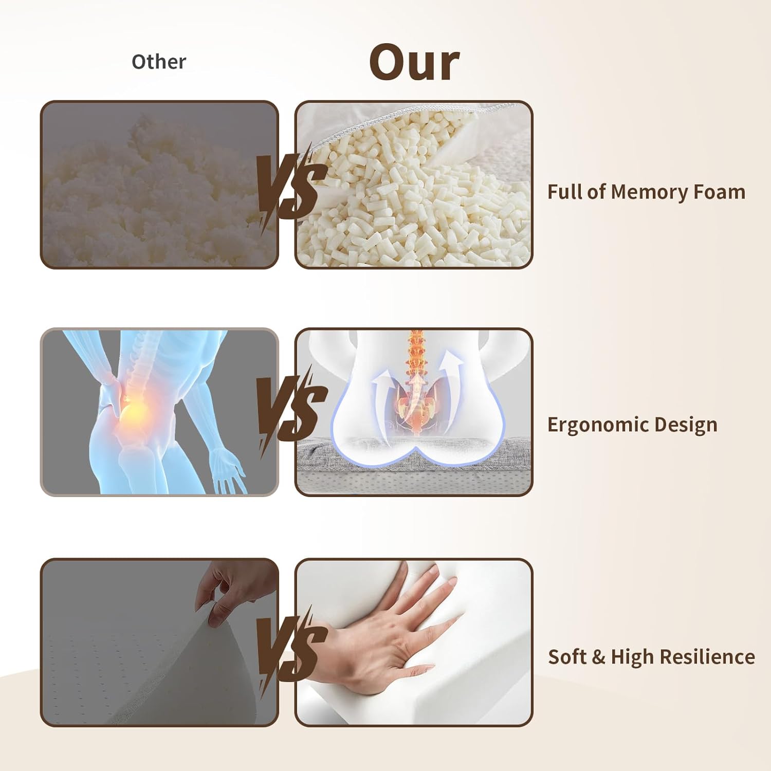 Chair Cushions for Dining Chairs, Tufted Foam Kitchen Chair, Non-Slip Seat Cushions with Ties Set of 4, 15.5" x 15.5" x 4", Grey