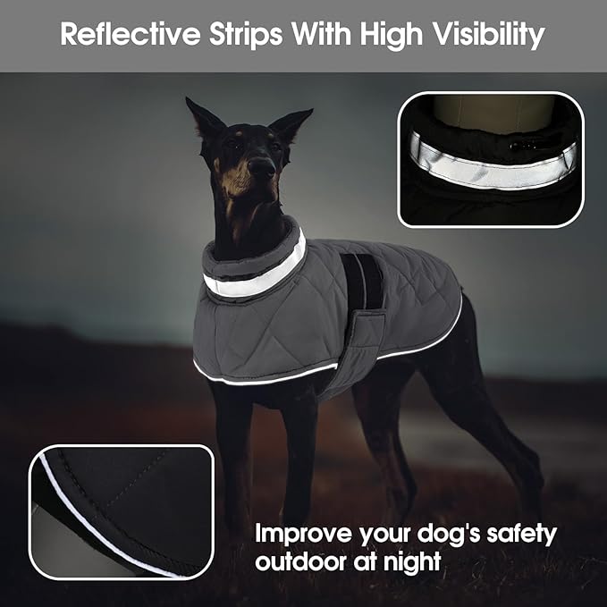 Dog Winter Coat Warm Padded Puppy Jacket Windproof Water Resistant Clothes for Small Medium Large Pets Christmas Sweater Outfit Vest(Grey, XL)