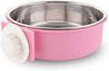 Crate Dog Bowl Removable Stainless Steel Water Food Feeder Bowls Cage Coop Cup for Cat Puppy Bird Pets (Large, Pink)