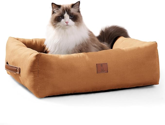 20In Dog Bed for Small Medium Sized Dogs and Cats - Washable Rectangle Puppy Bed for Indoor Outdoor, Cozy Pet Bed with Support Pillow & Non-Slip Bottom(Brown, Small)