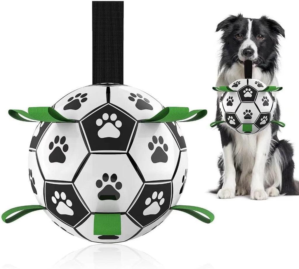 QDAN Premium Dog Toys Balls, Dog Soccer Ball with Straps, Dog Birthday Gifts, Herding Ball, Durable Balls for Small Medium Pet, Puppy Outdoor Toy, Pet Training Soccer Ball, World Cup Soccer (6 Inch)