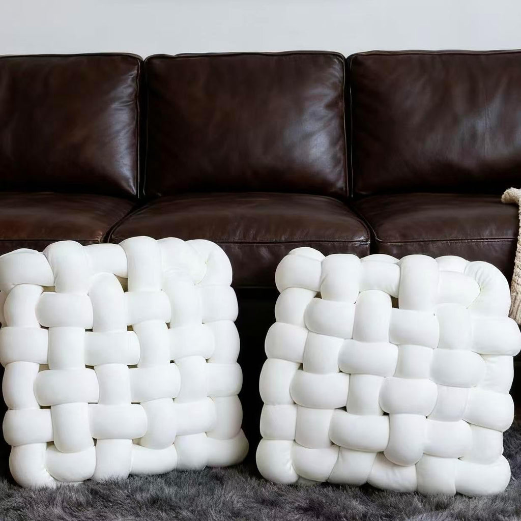 2Pcs Square Knot Throw Pillows, Suitable For Bedroom Decoration, Sofa Decorative Pillows, Home Decoration, Home Decor Living Room 12 inches * 13 inches (White)