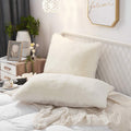 Uhamho Set of 2 King Faux Fur Throw Pillow Covers Soft Velvet Decorative Pillowcases Zipper Closure(20 x 36 Inches Light Beige)