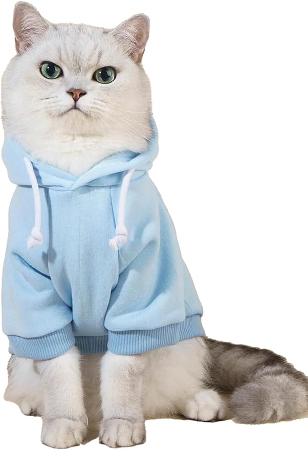 QWINEE Basic Dog Hoodie Sweatshirt Puppy Sweater Warm Cat Costumes Pet Clothes for Chihuahua Puppy Kitten Small Medium Dogs Light Blue X-Large