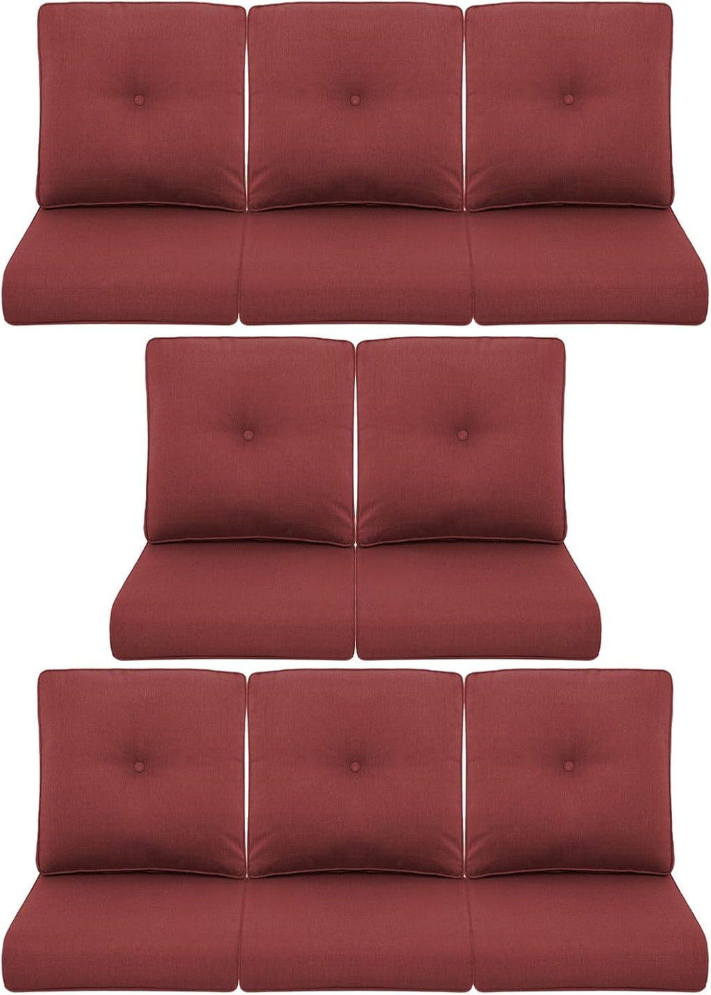 8-Piece Outdoor Patio Cushion Set - Fade & Water Resistant with Removable Olefin Cover, 22x24x4 Inch Memory Foam Cushions for Wicker Sectional Sofa – Red/Buckle
