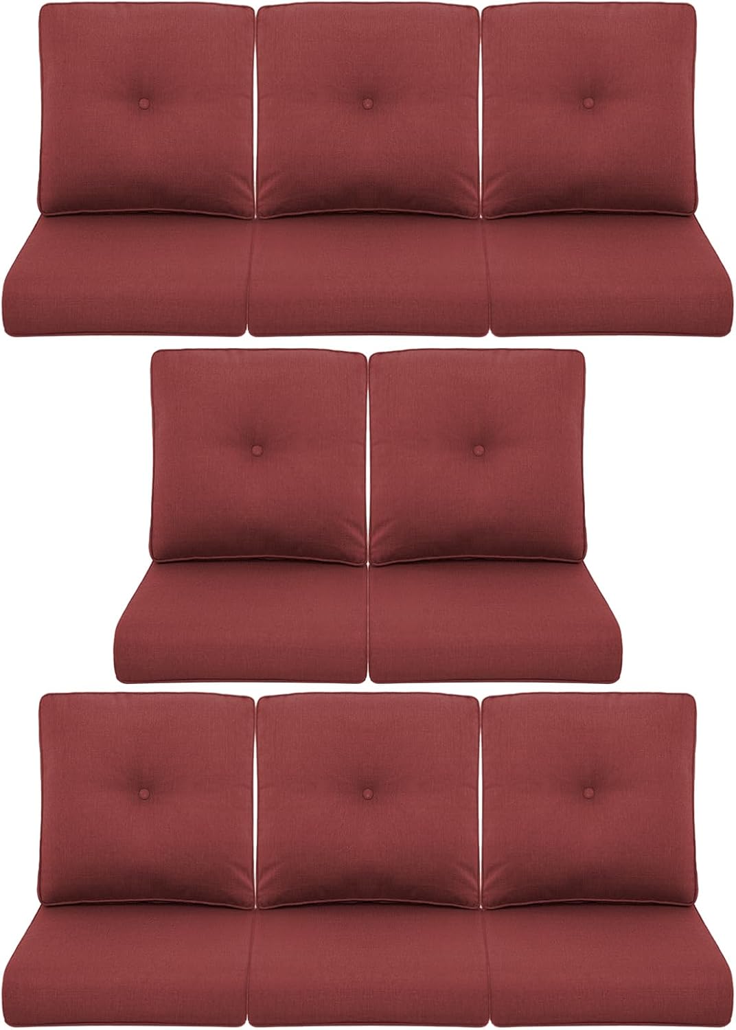 8-Piece Outdoor Patio Cushion Set - Fade & Water Resistant with Removable Olefin Cover, 22x24x4 Inch Memory Foam Cushions for Wicker Sectional Sofa – Red/Buckle
