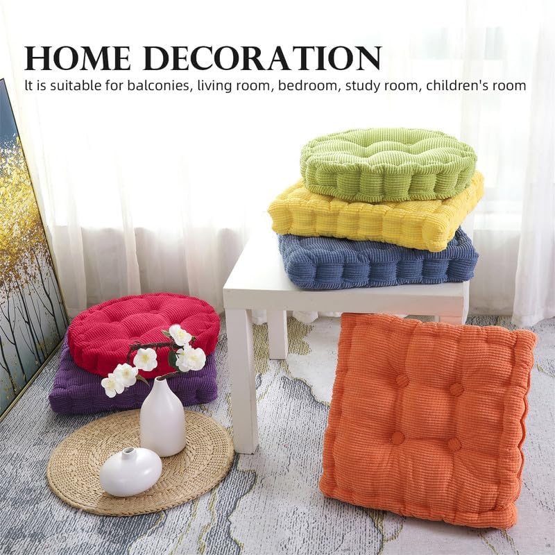 Meditation Floor Pillow Set of 2 Large Square and Round Floor Cushions for Adults White Corduroy Floor Seat Pillows Cushion for Living Room Balcony Tatami Yoga,18x18 Inch
