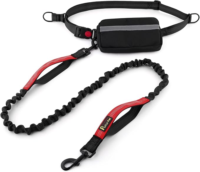 Plutus Pet Hands Free Dual Handle Retractable Bungee Leash with Reflective Stitches, Adjustable Waist Leash for Dog Walking Running Jogging, Medium Large Dogs
