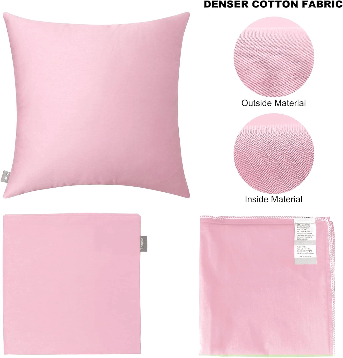 4-Pack 100% Cotton Comfortable Solid Decorative Throw Pillow Case,Thmyo Square Cushion Cover Pillowcase Sublimation Blank Pillow Covers DIY Throw Pillowcase for Sofa Bedroom(24x24 inch/ 60x60cm, Pink)