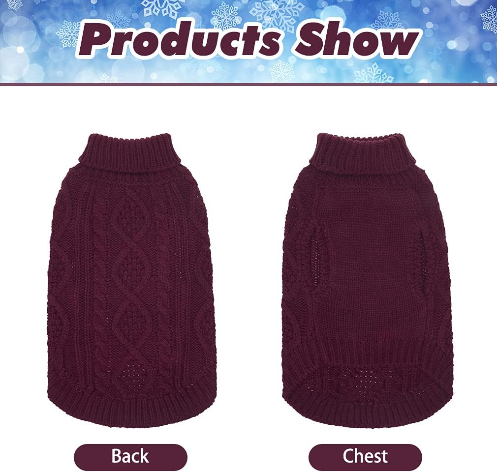 BINGPET Thermal Knitted Dog Sweater, Winter Dog Cat Coat, Warm Sweater for Small Medium Large Dogs, Classic Cable Knit Turtleneck Pullover, Purple, Large, 100% Acrylic, Machine Wash