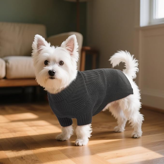 Small Dog Sweater, Turtleneck Sweaters for Small Dogs Female, Cable Knit Clothes for Cold Weather, Comfy Dog Cold Sweater, Warm Sweatshirts Outdoor Grey Christmas