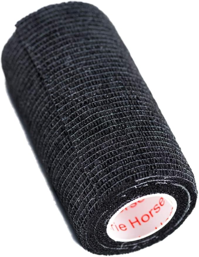 4 Inch Vet Wrap Tape Bulk (Black) (Pack of 12) Self Adhesive Adherent Adhering Flex Bandage Grip Roll for Dog Cat Pet Horse