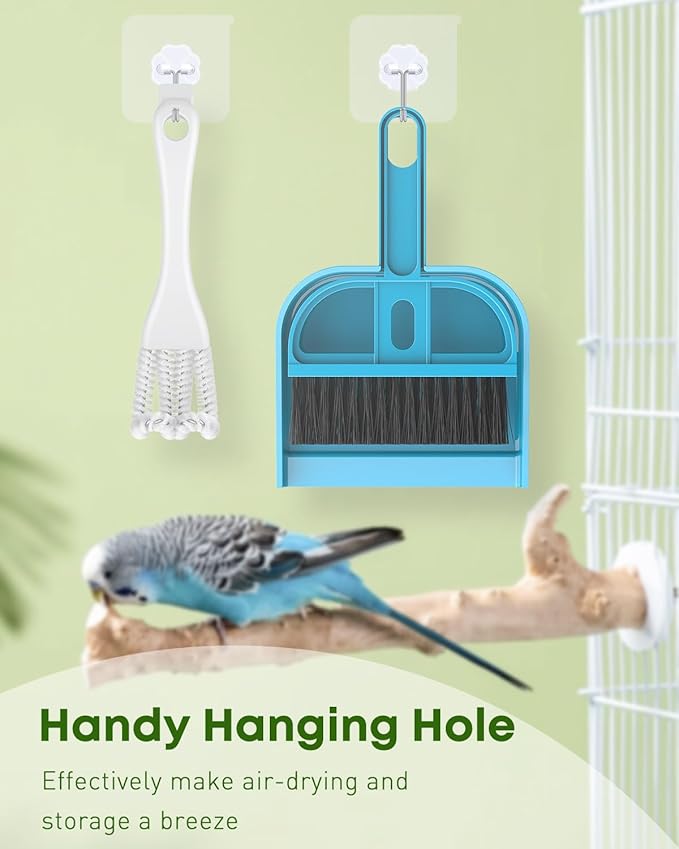 Pawfly 3 Pcs Bird Cage Cleaner Brush with Shovel, 2-in-1 Bird Cage Cleaning Brush Set, Bird Poop Remover for Perches, Kennels & Small Animal Cages, Bird Cage Accessories, Bird Droppings Removal Brush