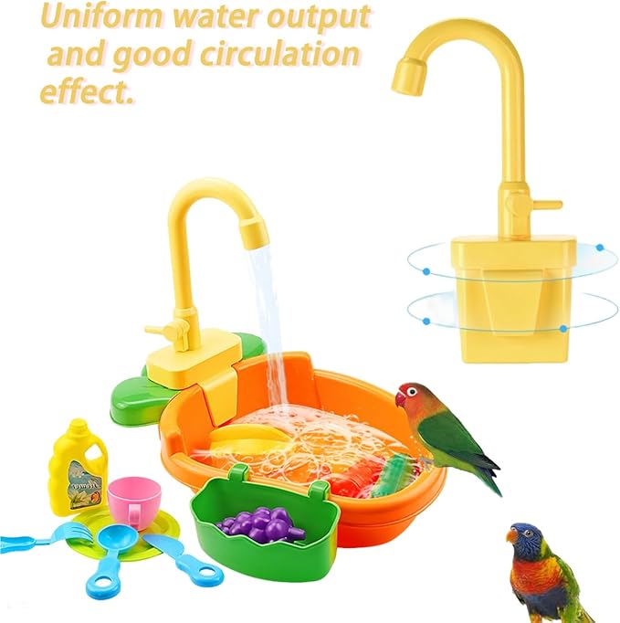 Bird Bath Shower, Bird Bath for Cage with Faucet, Parrot Shower Bathtub Parrot Automatic Bathing Box, Bird Baths for Parakeets, Ferret, Budgie, Goldfinch, Cockatiel, Lovebird and Small Birds (Orange)