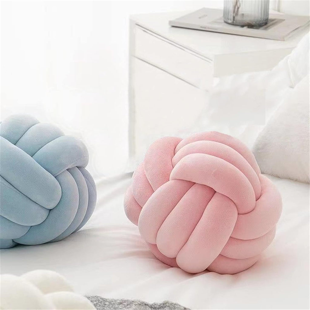 Round Throw Pillow, Soft Handmade Knot Ball Pillows, Home Decoration Pillow, Knotted Plush Toys Throw Pillow (7.5 inches, Pink)