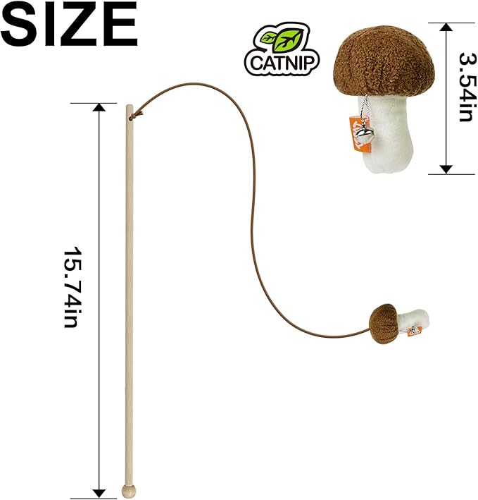 TTcat Cat Wand Toy for Indoor Cats, Natural Wood Cat Wand Toy with Mushroom Catnip Toy,Interactive Cat Toy Kitten Toy for Indoor Cats to Play Chase Exercis