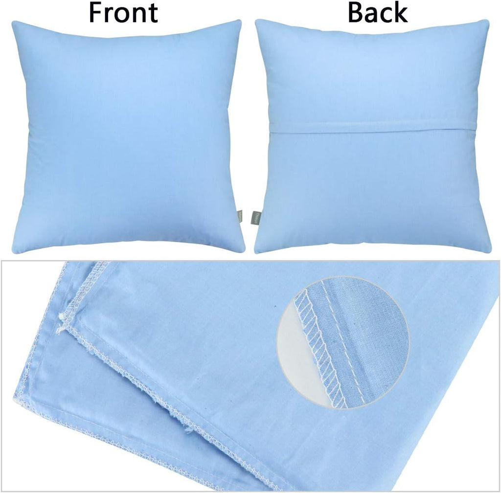 Thmyo 4-Pack 100% Cotton Comfortable Solid Decorative Throw Pillow Case, Square Cushion Cover Pillowcase Sublimation Blank Pillow Covers DIY Throw Pillowcase for Sofa(20x20 inch/ 50x50cm,Sky Blue)