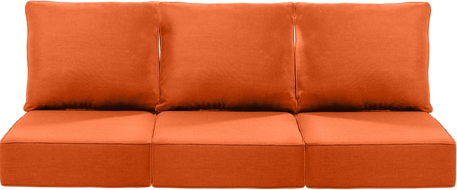 Luxury 22x24/22x25 6-Inch Patio Chair Cushions Set of 3 - Memory Foam Deep Seat Water-Resistant Patio Cushion for Lawn Dining Rocking Swivel Chairs Loveseat 3-Seater Sectional Sofa - Orange
