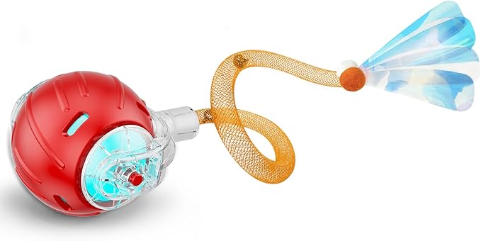 Interactive Cat Toys for Indoor Cats,The 3rd Generation Agile Moving Cat Ball with Elastic Mesh Tail,Automatic Kitten Toys for Bored Indoor Adult Cats,Motion Activated (Red)