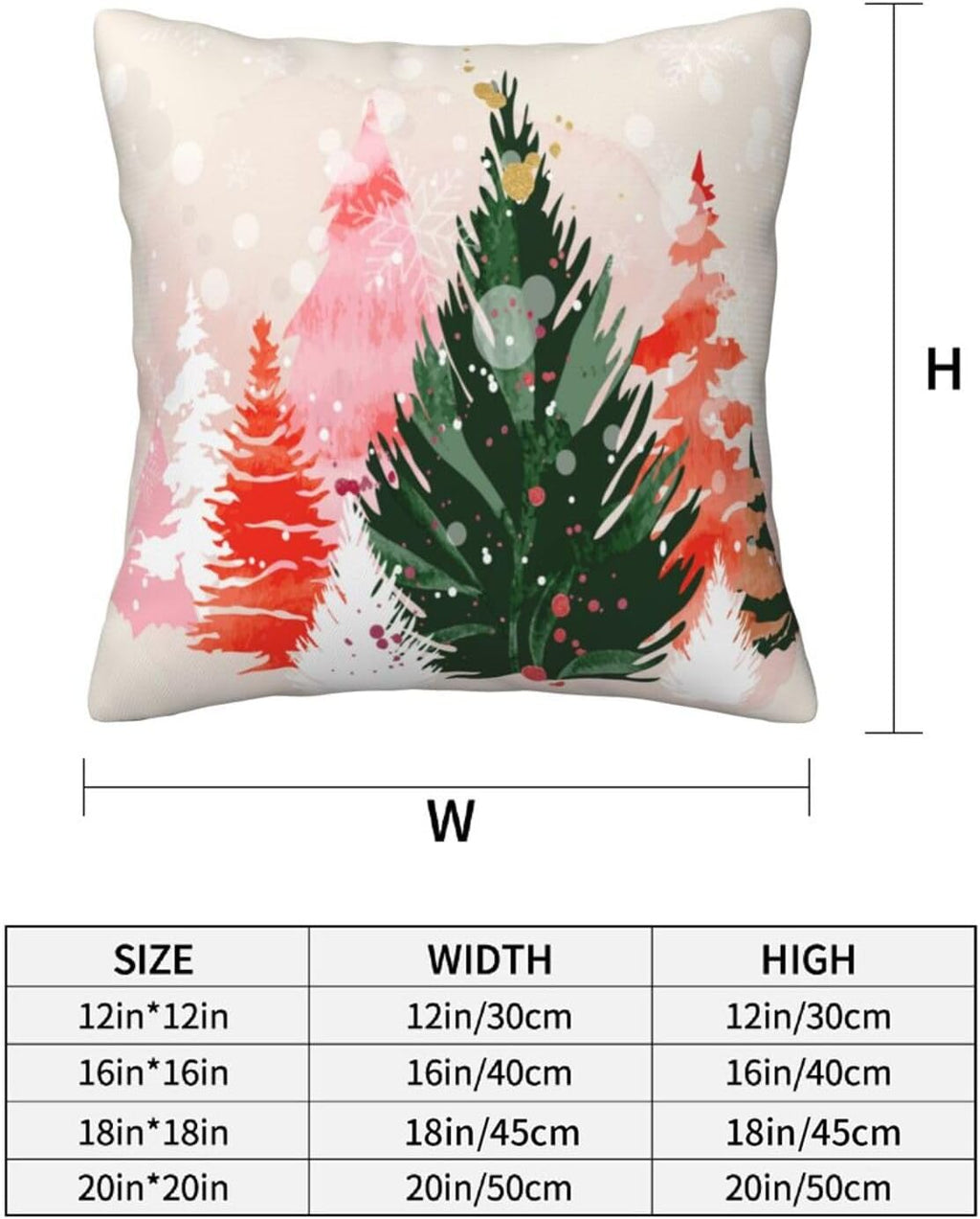 bassyil Christmas Tree Watercolor Throw Pillow Covers Decorative Linen Pillow Cases Set of 2 Square Cushion Cover for Couch Sofa Bedroom Patio 18x18 Inch