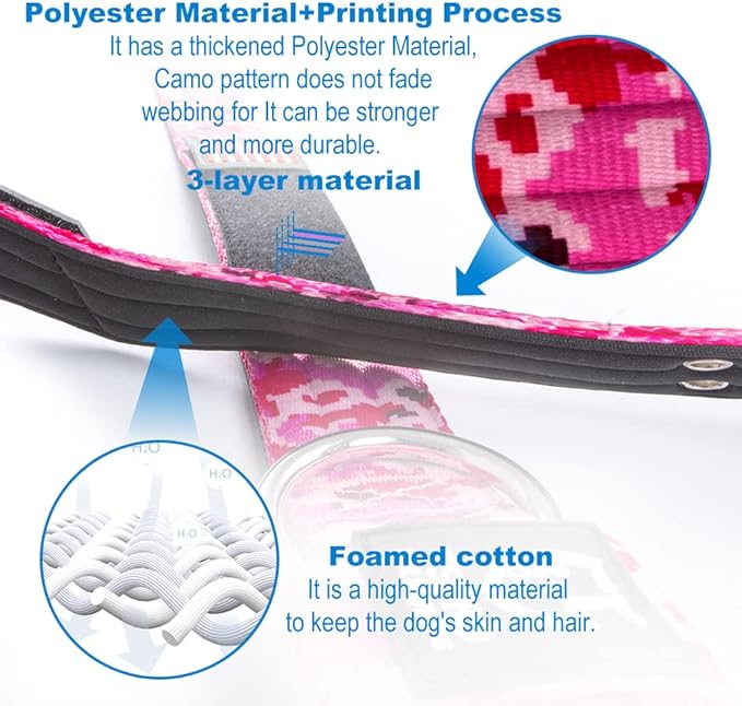 TSPRO Tactical Dog Collar, Adjustable, with Patch & Double Needle Metal Buckle, Heavy Duty for Large to Extra Large Dogs, Durable for Walking, Running, Hiking & Training (Camo Blue L-XL)